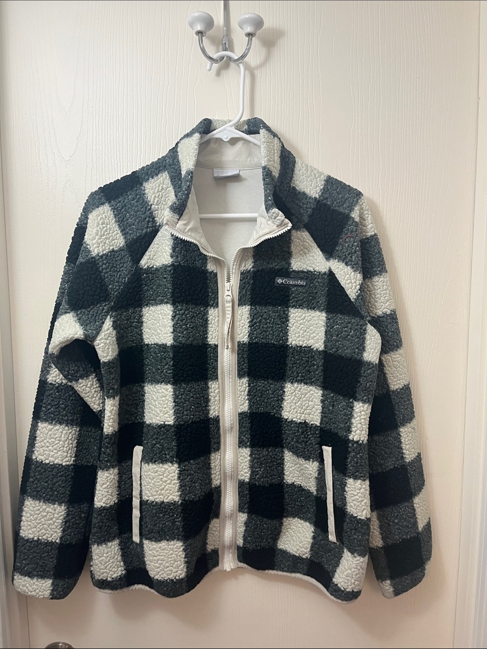 Columbia Black and White Buffalo Check Sherpa Zip Jacket